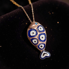 Mineli Nazar boncuklu Rose Gümüş Balık Kolye