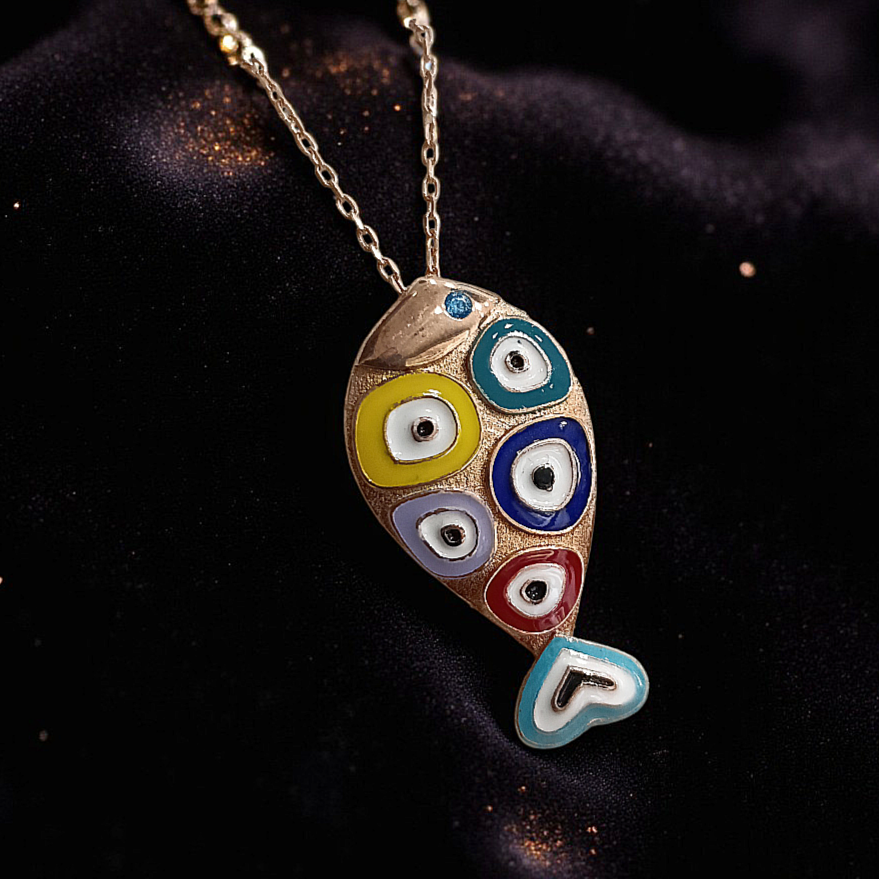 Nazar Mineli Rose Balik model Gümüş Kolye