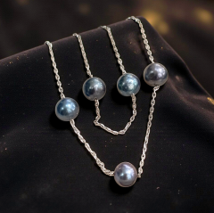 Hakiki siyah inci Tasarım Dizi Gümüş Kolye