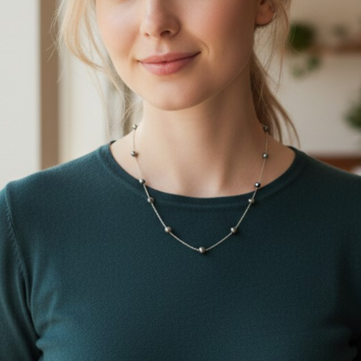 Hakiki siyah inci Tasarım Dizi Gümüş Kolye