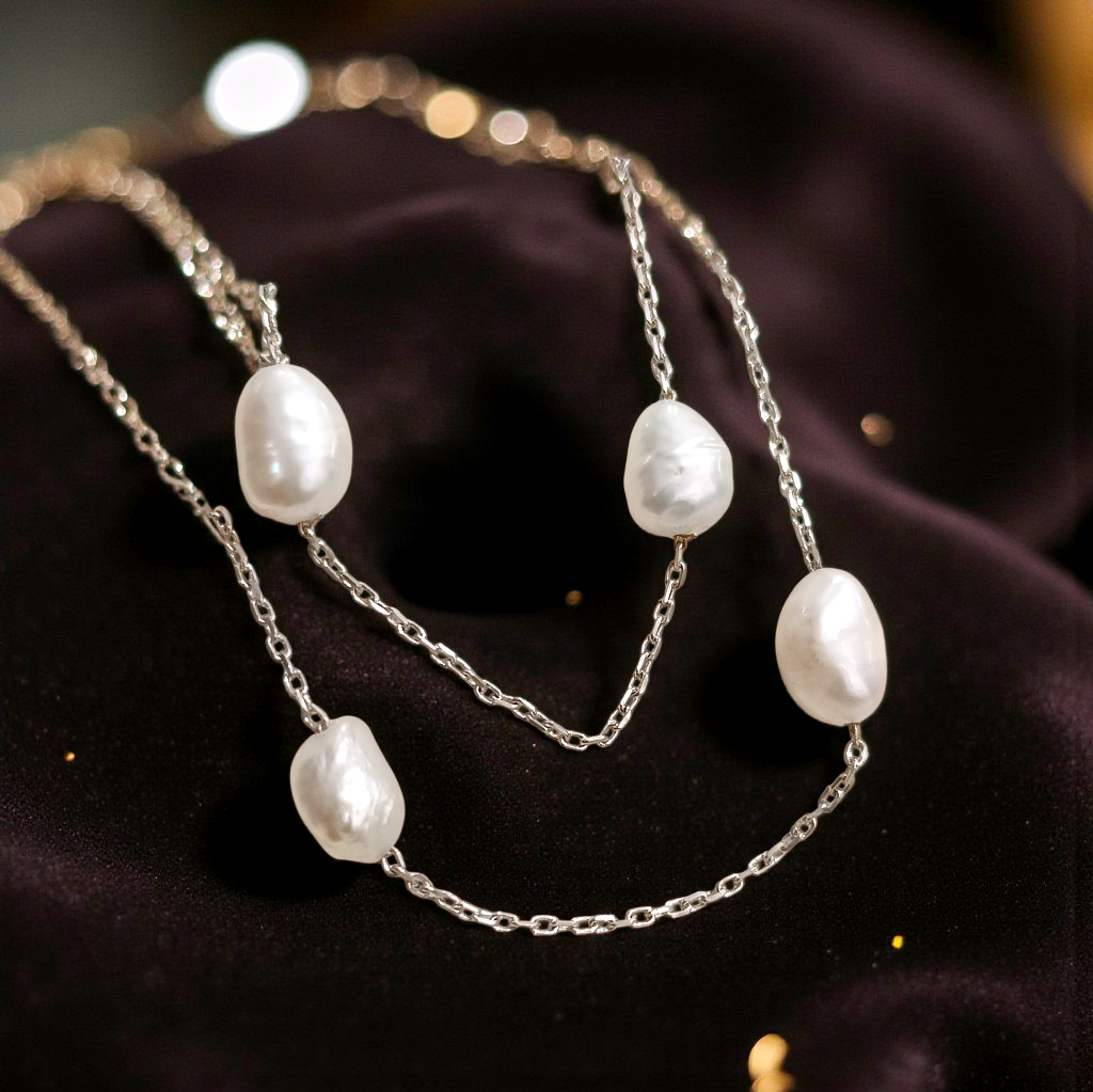 Hakiki İnci Taşlı Gümüş dizi Kolye