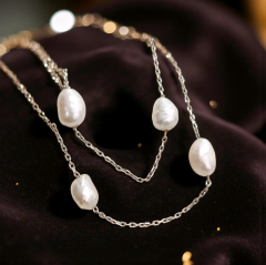 Hakiki İnci Taşlı Gümüş dizi Kolye