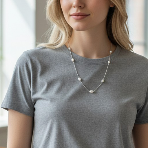 Hakiki İnci Taşlı Gümüş dizi Kolye