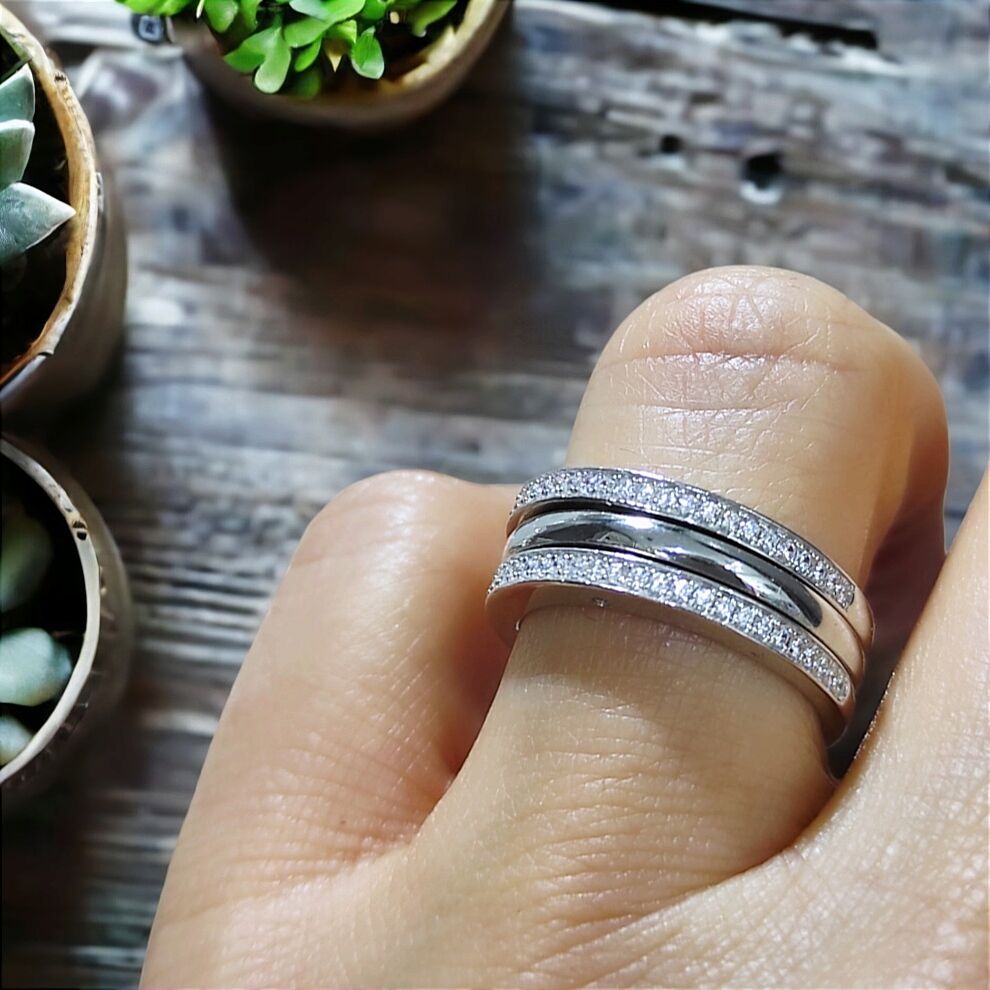 Swarovski Taşlı 3lu İthal Gümüş Yüzük