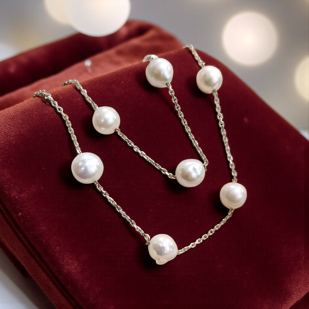 Hakiki İnci Taşlı Altin Rodajlı Gümüş Kolye