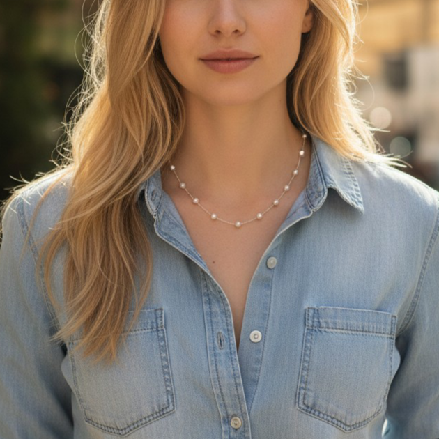 Hakiki İnci Taşlı Altin Rodajlı Gümüş Kolye