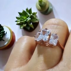 Swarovski Bagety Taşlı Rose Gümüş Yüzük