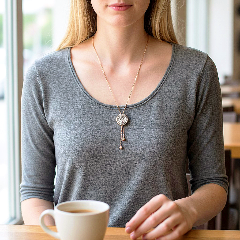 Swarovski Taşlı Rose Asansörlü Gümüş Kolye