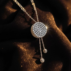 Swarovski Taşlı Rose Asansörlü Gümüş Kolye