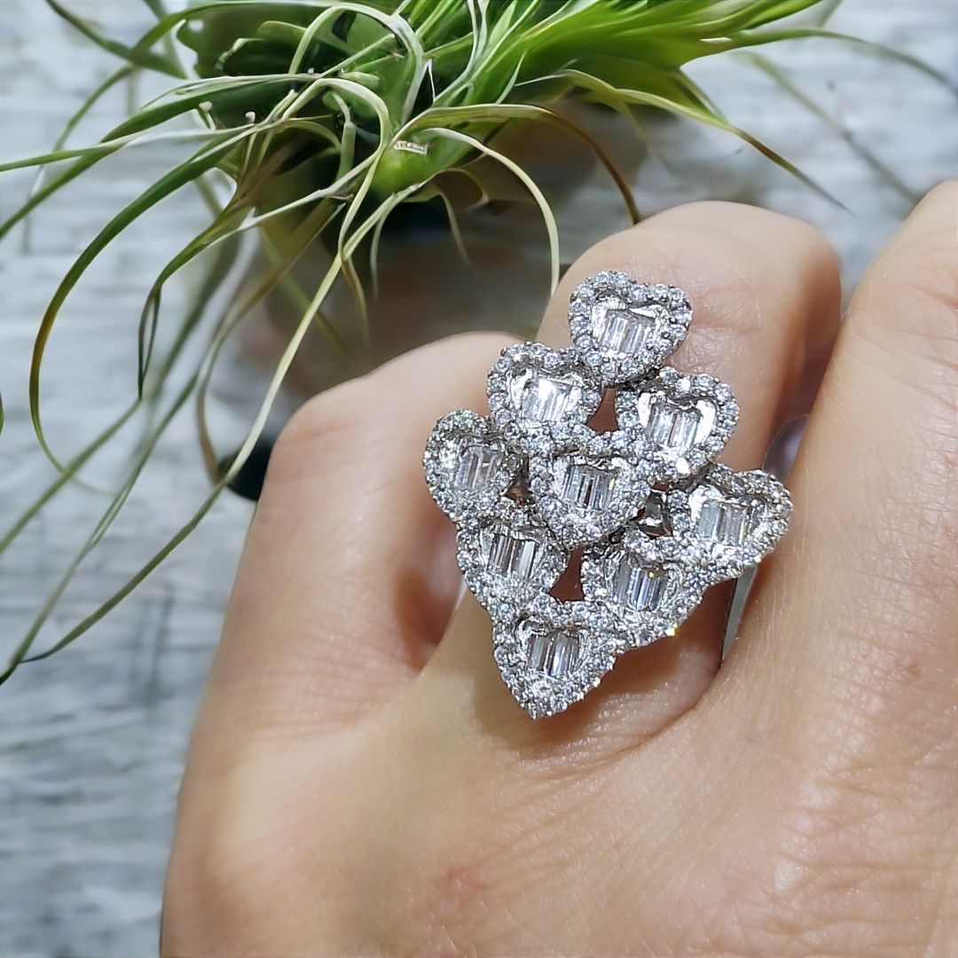 Kalp Bagety Taşlı İthal Gümüş Yüzük