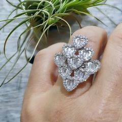 Kalp Bagety Taşlı İthal Gümüş Yüzük