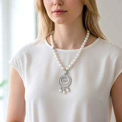 Hakiki İnci Tek Tasarım Altin Kaplamalı Gümüş Kolye