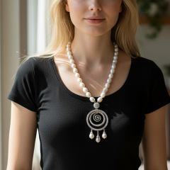 Hakiki İnci Tek Tasarım Altin Kaplamalı Gümüş Kolye