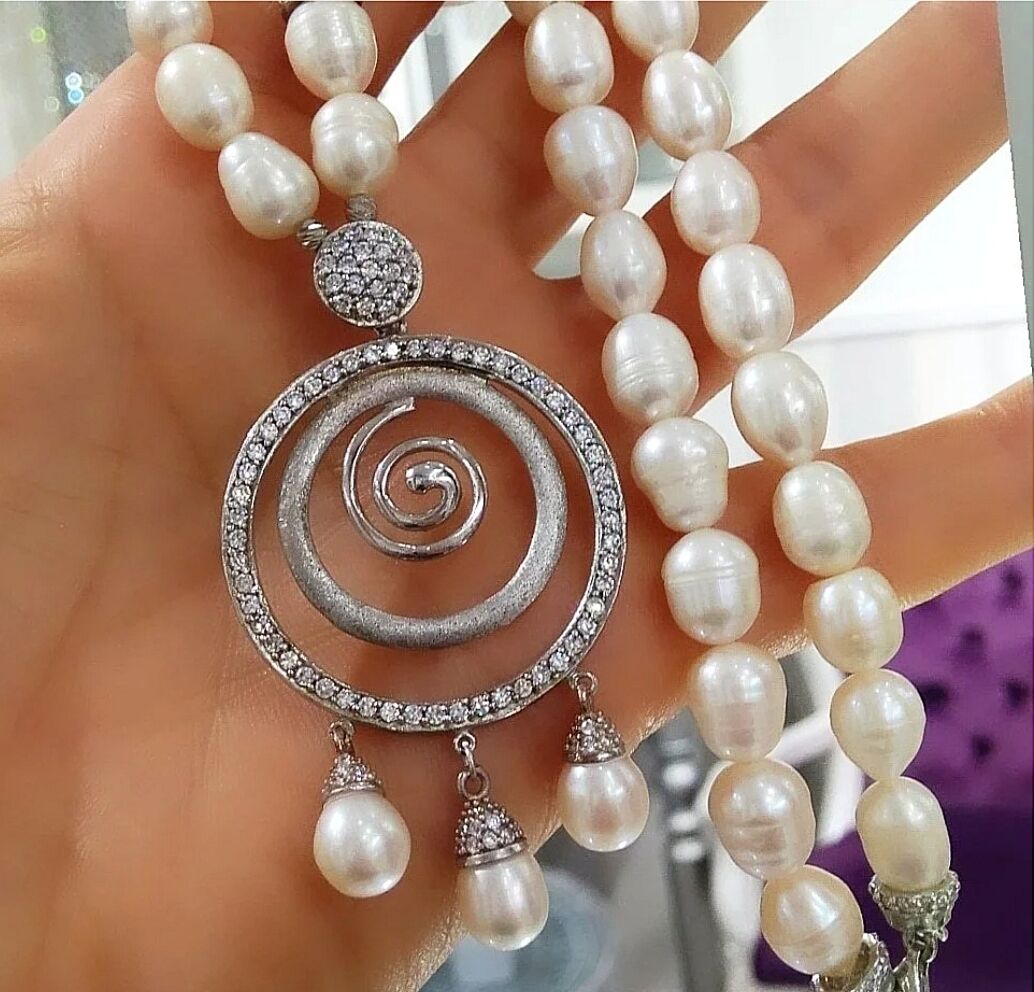 Hakiki İnci Tek Tasarım Altin Kaplamalı Gümüş Kolye