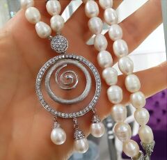 Hakiki İnci Tek Tasarım Altin Kaplamalı Gümüş Kolye