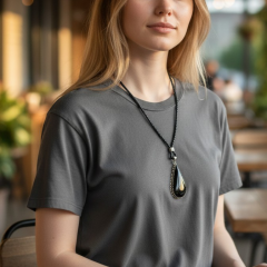 Oltu Kehribarı El işlemesi Gümüş Damla Kolye