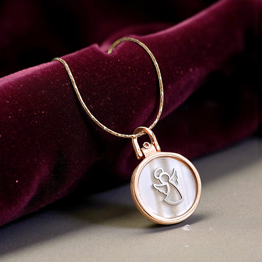 Sedef Taşlı Altın Rose Kaplamalı Gümüş Melek Kolye