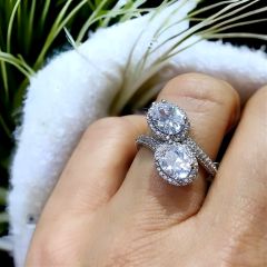 Oval Swarovski Taşlı İthal Gümüş Yüzük