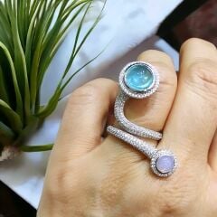 Akuamarin ve Aytaşı İthal Ayarlanabilir Gümüş Yüzük