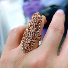 Swarovski Taşlı Rose Altın Kaplamalı Tasarım Gümüş Yüzük