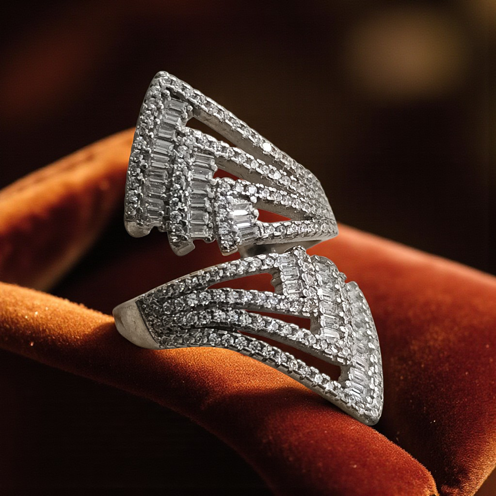 Swarovski Bagety Taşlı Altın Rodajlı Gümüş Yüzük