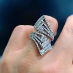 Swarovski Bagety Taşlı Altın Rodajlı Gümüş Yüzük