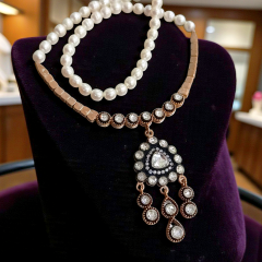 Elmas işçiliği Hakiki İnci Tek Tasarım Gümüş Kolye