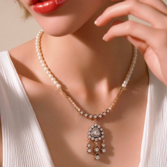 Elmas işçiliği Hakiki İnci Tek Tasarım Gümüş Kolye