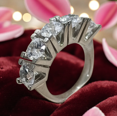 Mozanit Taşlı Altin Rodajlı Gümüş 5 Taş Yüzük