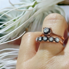 Elmas Monturlu Altın kaplamalı Rose Gümüş Yüzük Set