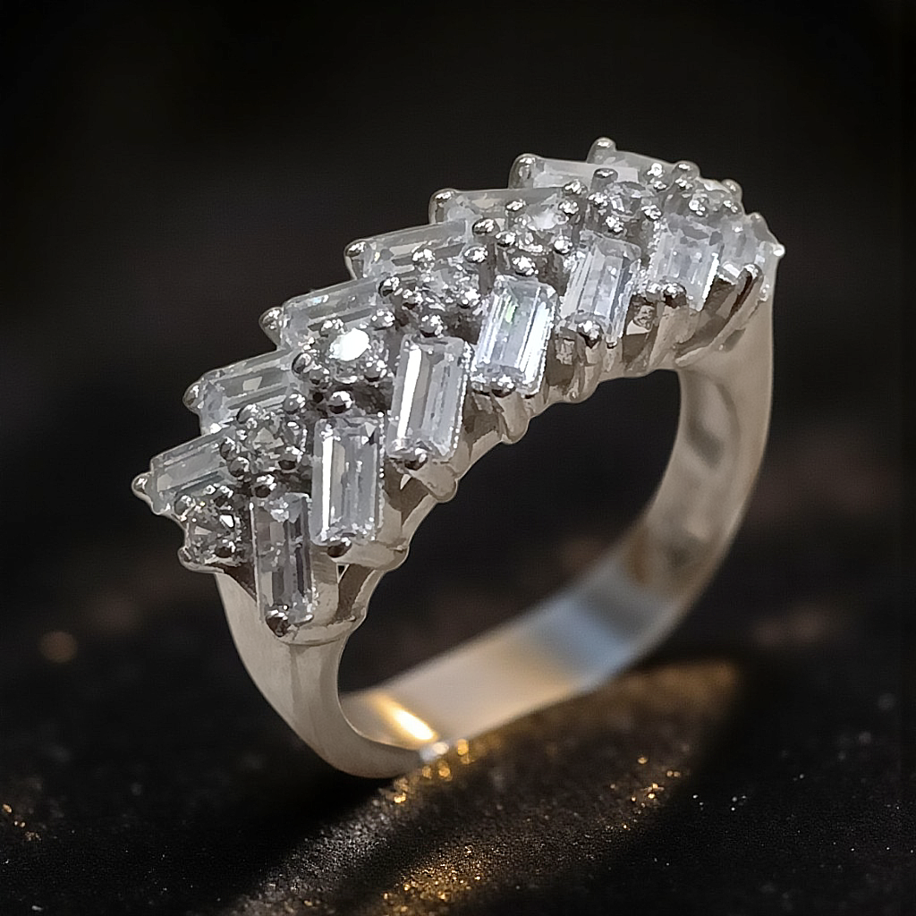 Swarovski Bagety Taşlı Altın Rodajlı Gümüş Yüzük