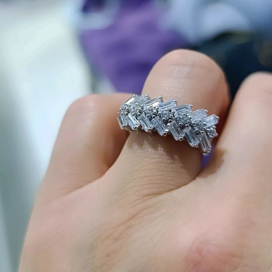 Swarovski Bagety Taşlı Altın Rodajlı Gümüş Yüzük