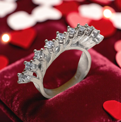 Swarovski Taşlı Altın Rodajlı 10 sıralı Gümüş Yüzük