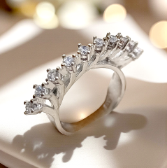 Swarovski Taşlı Altın Rodajlı 10 sıralı Gümüş Yüzük