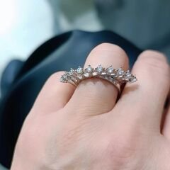 Swarovski Taşlı Altın Rodajlı 10 sıralı Gümüş Yüzük