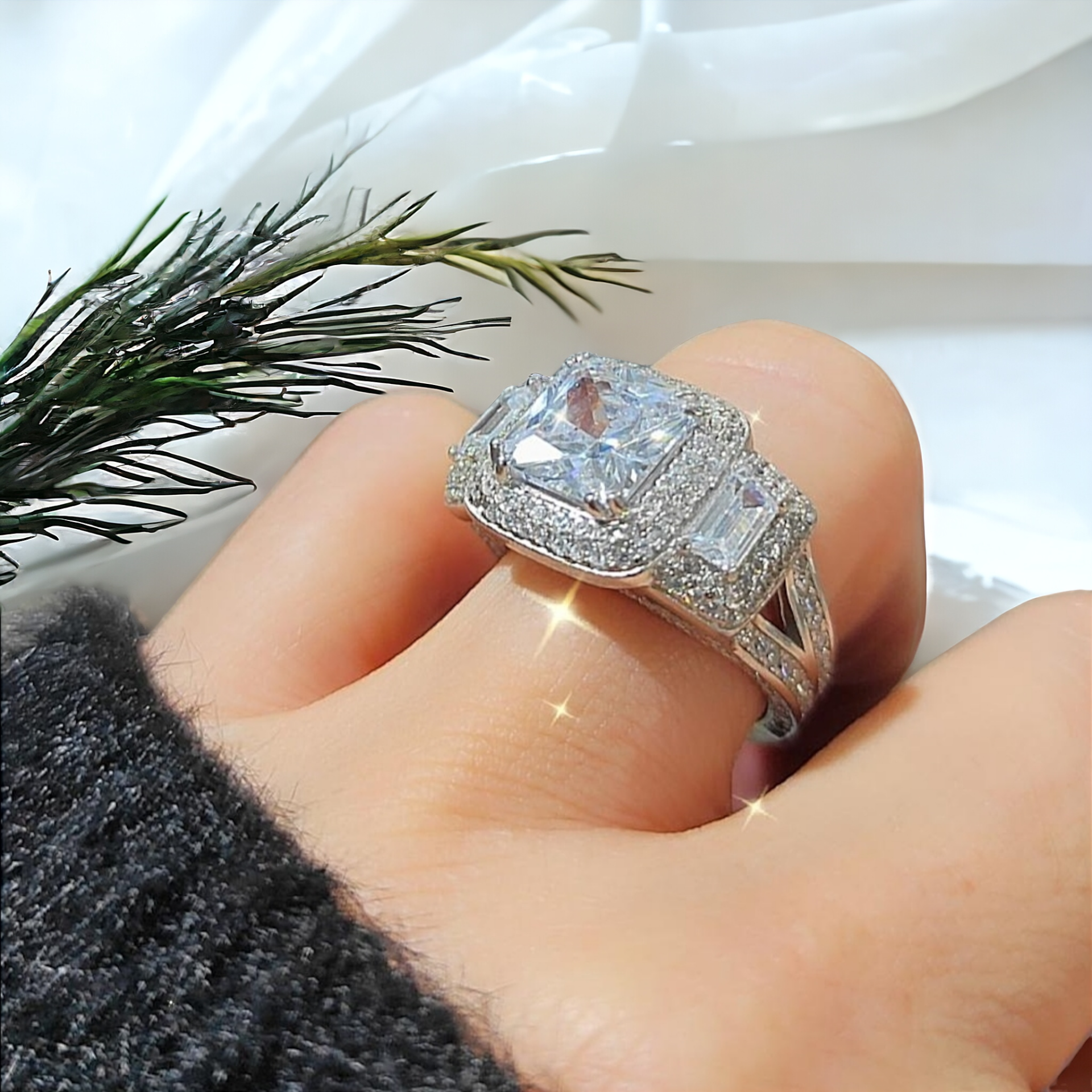 Bagety Swarovski Taşlı Altın Kaplamalı Gümüş Yüzük