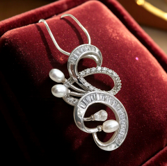 Swarovski Ve İnci Taşlı Altın Rodajlı Tek Tasarım Gümüş Kolye