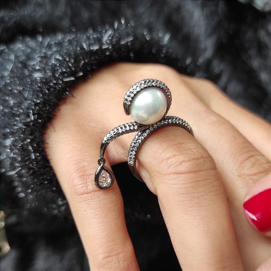 İnci Taşlı, Altın Rodyum İthal Gümüş Yüzük