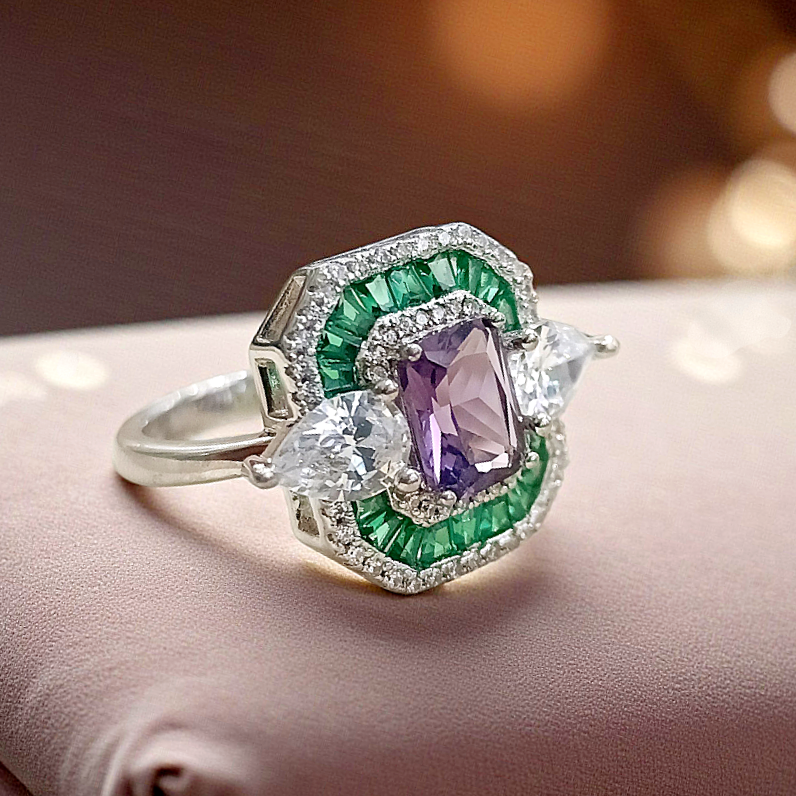 Rainbow ve Swarovski Taşlı Altın Rodajlı Gümüş Yüzük