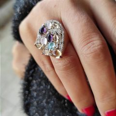 Turmalin Taşlı İthal Tasarım Gümüş Yüzük