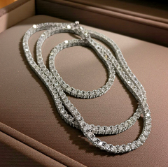 Swarovski Taşlı 2 mm Altın Rodajlı Gümüş Suyolu Kolye