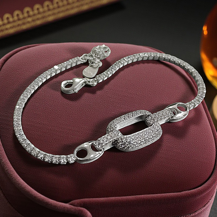 Swarovski Taşlı Altın Rodajlı İthal Gümüş Bileklik