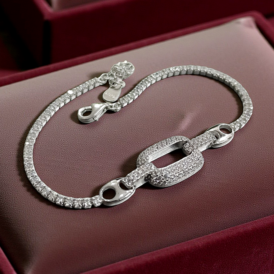 Swarovski Taşlı Altın Rodajlı İthal Gümüş Bileklik