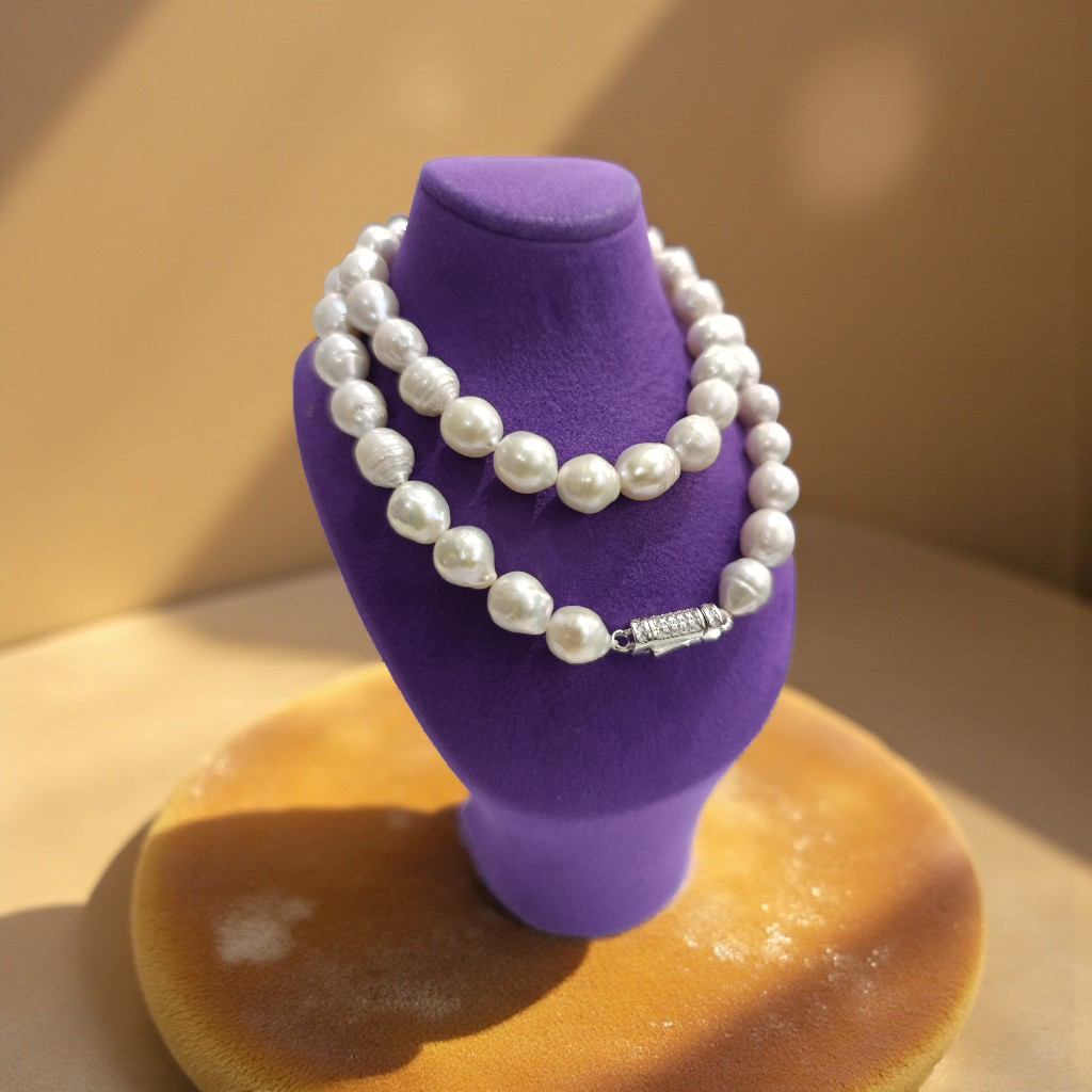 Hakiki Barok inci, Swarovski Taşlı Kilitli Gümüş İnci Kolye