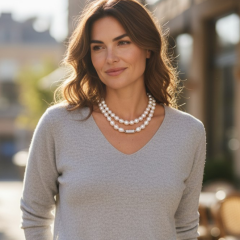 Hakiki Barok inci, Swarovski Taşlı Kilitli Gümüş İnci Kolye