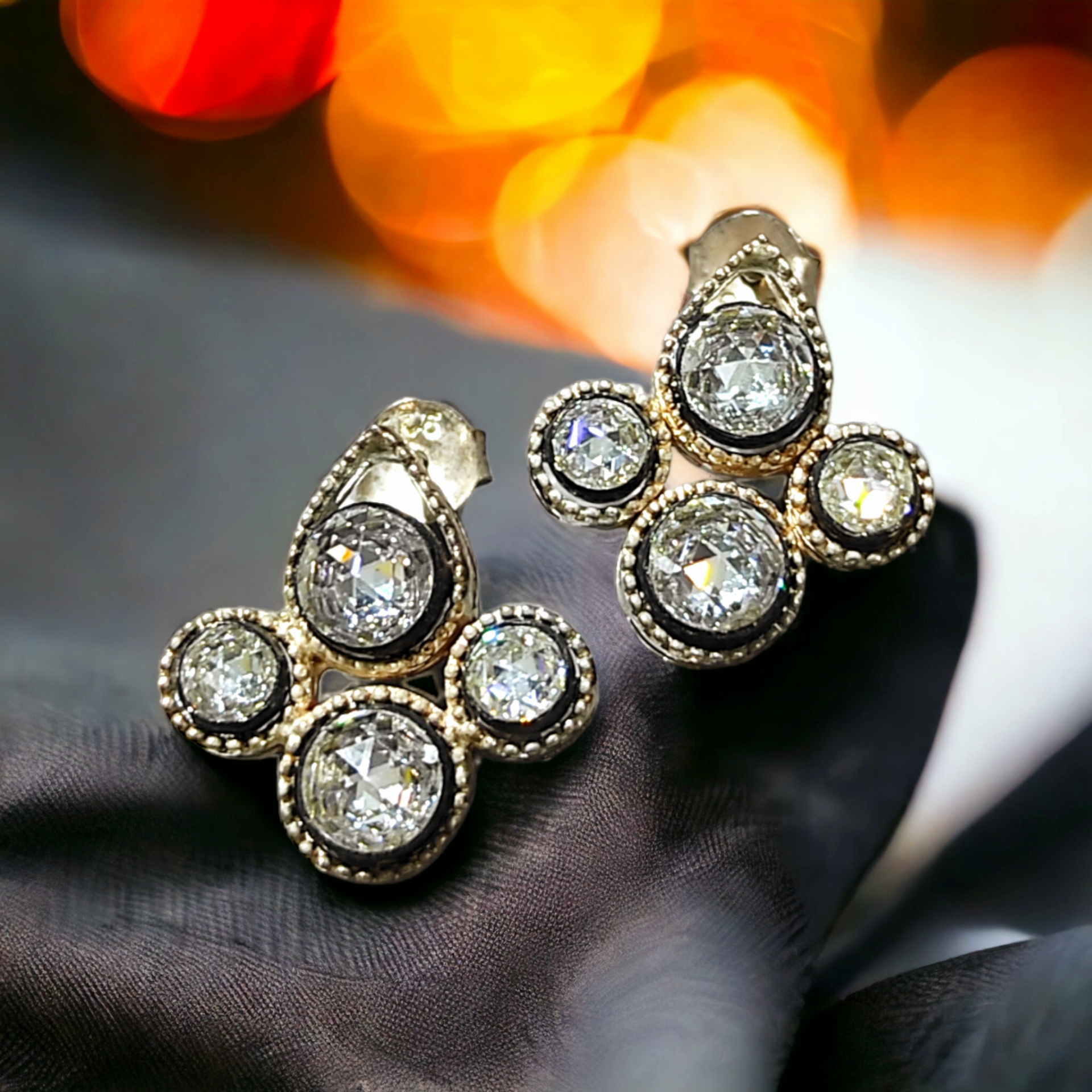 Elmas Monturlu Gümüş Tasarim Küpe