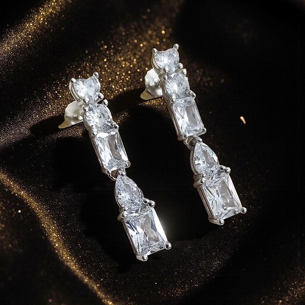 Swarovski Bagety Taşlı Altın Rodajlı Gümüş Küpe