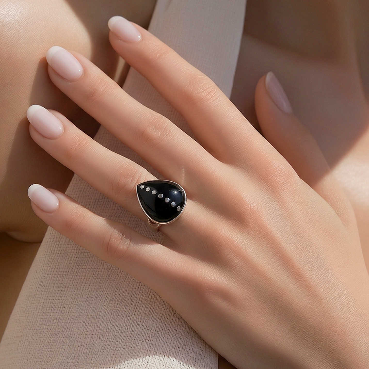 Oltu Taşlı Tasarım Elişi Gümüş Yüzük