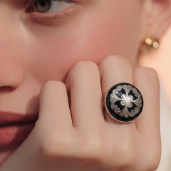 Oltu Taşlı Tasarım Elişi Gümüş Yüzük