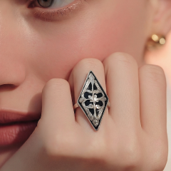 Oltu Taşlı Tasarım Elişi Mekik Gümüş Yüzük